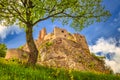 Stredoveký hrad Lednica na jarnom slnečnom dni, Slovensko