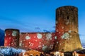 The Medieval Castle of Lettere during the Christmas time, with lights and Christmas markets, Naples, Italy Royalty Free Stock Photo