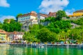 Medieval castle in meersburg is perched on a hill overlooking famous bodensee lake in Germany....IMAGE