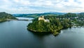 Medieval Castle in Niedzica, Poland, in sunset light. Aerial panorama Royalty Free Stock Photo