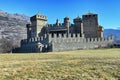 Medieval castle panoramic exterior view Fenis Aosta Valley