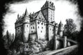 Medieval castle in prague pencil drawing, hand drawn & artistic