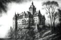 Medieval castle in prague pencil drawing, hand drawn & artistic