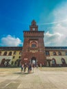 Medieval Castle of Sforza or Castello Sforzesco and beautiful Sempione park in the heart of Milan, Lombardy, Italy September 26,