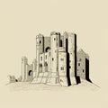 Medieval Castle Sketch: Concrete Brutalism With Art Deco Influence