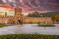 Medieval Castle of Soave in the province of Verona at sunset, Italy