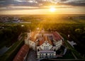 Medieval castle at sunset.Travel in Belarus, Nesvizh.