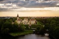 Medieval castle at sunset. Travel in Belarus, Nesvizh.