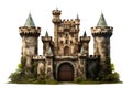 Medieval castle surrounded trees, isolated on a transparent background, png file