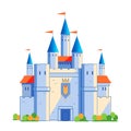 Medieval castle tower. Fairy tail, king fortress castle and fortified palace with gate. Cartoon vector illustration Royalty Free Stock Photo