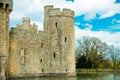 Medieval castle tower surrounded by moat