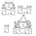 Medieval castle towers with handdrawn doodle vector Royalty Free Stock Photo