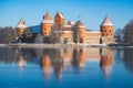 Wonderful white winter landscape with frozen lakeMedieval castle of Trakai, Vilnius, Lithuania, Eastern Europe, located between be Royalty Free Stock Photo