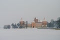 Medieval castle in Trakai, winter landscape, Vilnius County, Lit Royalty Free Stock Photo