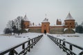 Medieval castle in Trakai, winter landscape, Vilnius County, Lit Royalty Free Stock Photo