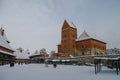 Medieval castle in Trakai, winter landscape, Vilnius County, Lit Royalty Free Stock Photo