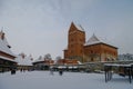 Medieval castle in Trakai, winter landscape, Vilnius County, Lit Royalty Free Stock Photo