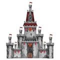 Medieval castle, vector stone palace game illustration, magic fantasy fortress isolated on white.