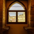 Medieval castle window in the city of Burgos Spain. View from the inside. Castilla Leon Royalty Free Stock Photo