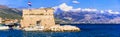 Medieval castles of Croatia. Kastela, Kastel Stafilic,Nehaj Tower over sea, Central Dalmatia Royalty Free Stock Photo