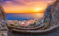 The medieval `castletown` of Monemvasia, often called `The Greek Gibraltar`, Lakonia, Peloponnese. Royalty Free Stock Photo