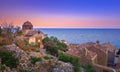 The medieval `castletown` of Monemvasia, often called `The Greek Gibraltar`, Lakonia, Peloponnese. Royalty Free Stock Photo