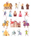 Medieval Characters Buildings Icons Set