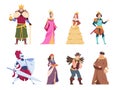 Medieval characters. Flat historical people, king queen prince and princess royal set. Vector cartoon fairytale knights Royalty Free Stock Photo