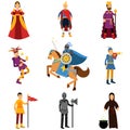 Medieval characters in the historical costumes of medieval Europe set of Illustrations