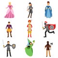 Medieval characters set, people in the historical costumes of medieval Europe Illustrations