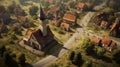 Medieval Charm from Above: Aerial View of Rustic Village