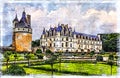 Medieval castle Chenonceau spanning River Cher in Loire Valley in France.