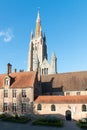 Medieval Church of Our Lady in Bruges in sunny day, Belgium Royalty Free Stock Photo