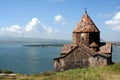 Medieval church on Sevan lake Royalty Free Stock Photo