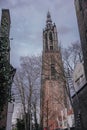 Medieval church tower Onze Lieve Vrouwetoren on a rainy day in Amersfoort, Netherlands Royalty Free Stock Photo