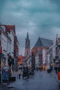 Medieval church tower Onze Lieve Vrouwetoren on a rainy day in Amersfoort, Netherlands Royalty Free Stock Photo