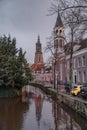 Medieval church tower Onze Lieve Vrouwetoren on a rainy day in Amersfoort, Netherlands Royalty Free Stock Photo