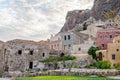 Medieval City of Monemvasia with Amphitheatrical Architecture. Old Castle Town with Multicolored Houses Built on a Huge Rock Royalty Free Stock Photo
