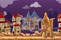 Medieval city seamless landscape vector background for computer game Royalty Free Stock Photo