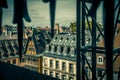 medieval city of Strasbourg France seen through wrough iron window frame Royalty Free Stock Photo