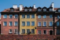 The medieval city wall and amazing old facade buildings in the Old Town of Warsaw city Royalty Free Stock Photo