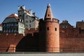 The medieval city wall and barbican fortification in the Old Town of Warsaw city Royalty Free Stock Photo