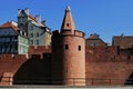 The medieval city wall and barbican fortification in the Old Town of Warsaw city Royalty Free Stock Photo