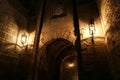 Medieval city walls in Rhodes town (night)