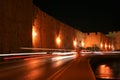 Medieval city walls in Rhodes town (night), Greece Royalty Free Stock Photo