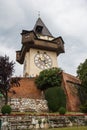 Medieval clock tower on the hill Royalty Free Stock Photo