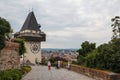 Medieval clock tower on the hill