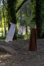 Medieval clothes hanging on a rope as a recreated example in Santa Maria da Feira fair