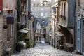 Medieval cobbled street of Rue du Jerzual, Dinan, Brittany