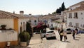 Medieval cobblestone street Rua Direita in the historic heart of the town, Obidos, Portugal